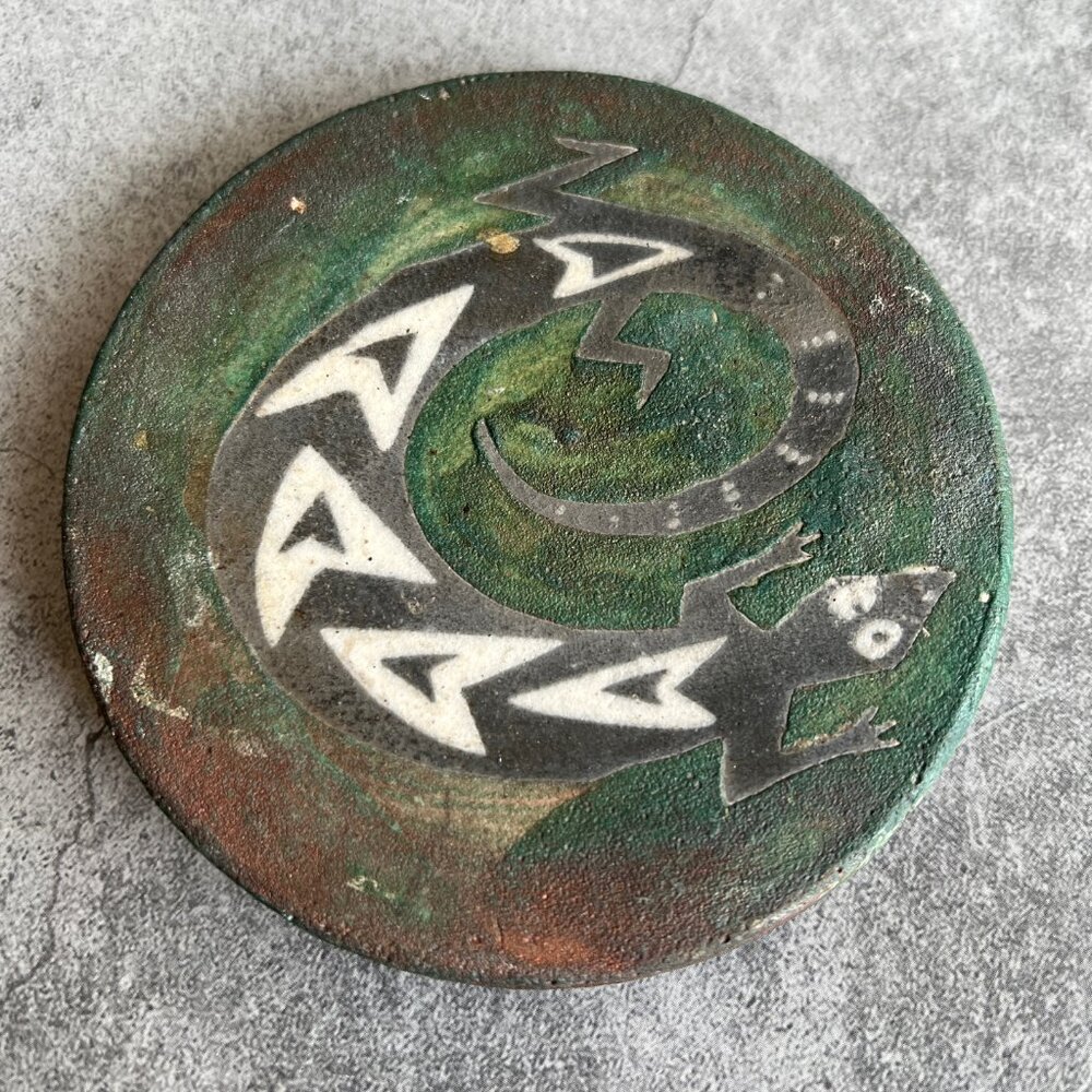Jeremy Diller Raku Pottery Lizard Coaster Signed by Artist